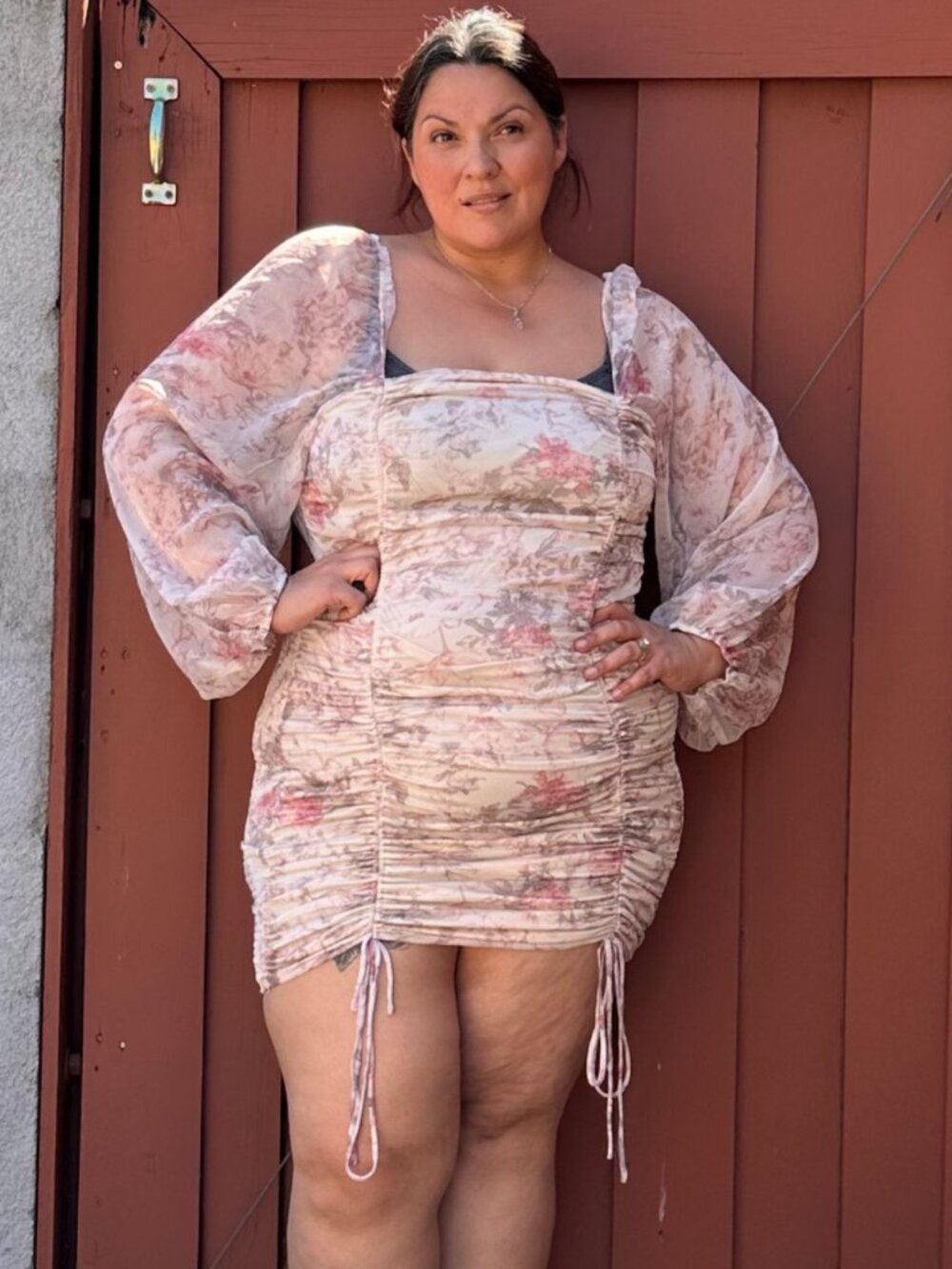 Europa Sheer Sleeve Floral Dress 1X
